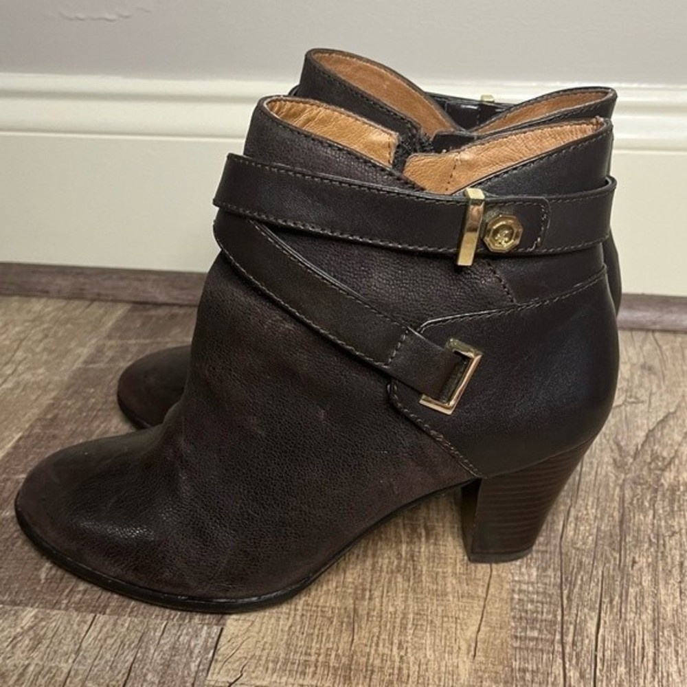Louise et Cie Brown and Gold Lo Rainer‎ Leather Booties 8.5